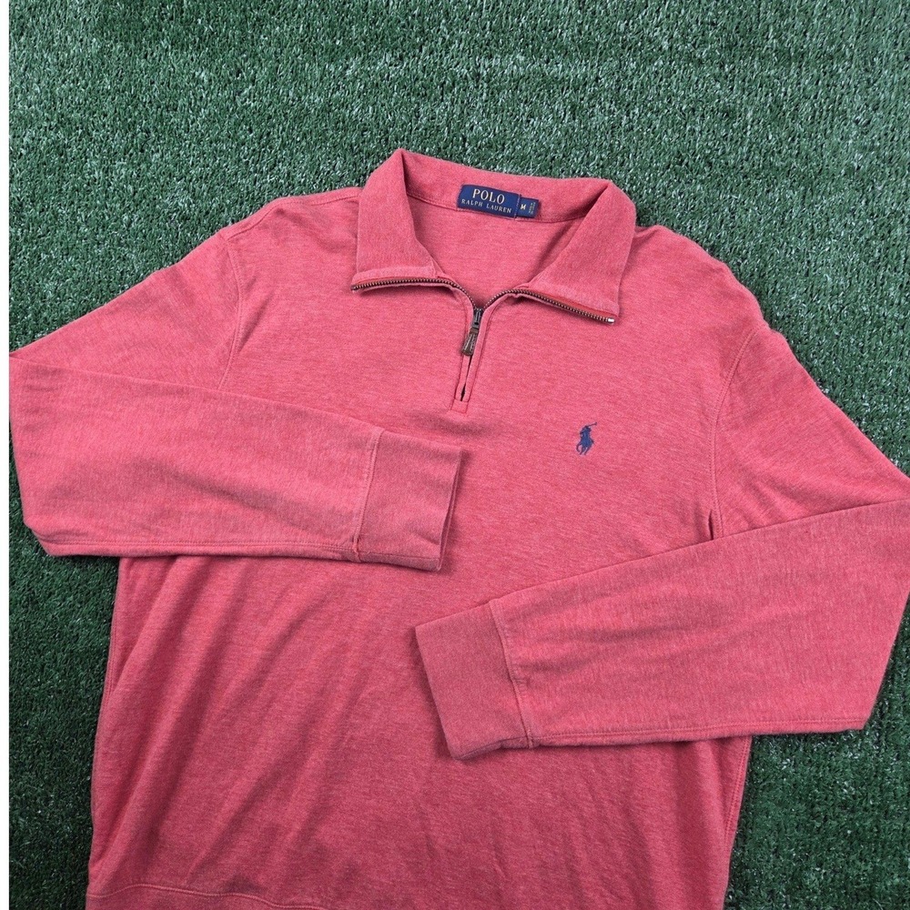 Polo Ralph Lauren Mens Quarter Zip Pullover Sweater Red Heather Size M Pony Logo